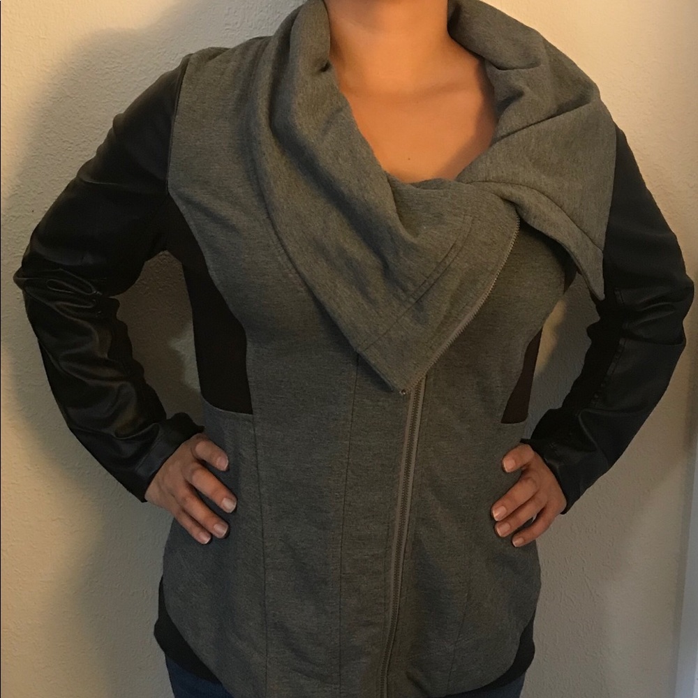 Venus faux leather and gray sweater zip up